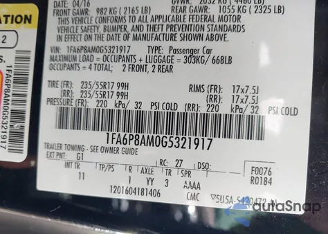 2016 Ford Mustang V6 из США, поврежденный, VIN 1FA6P8AM0G5321917